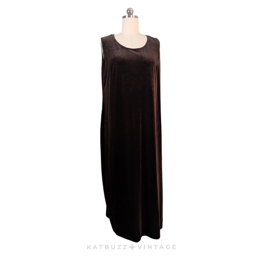 Vtg Velvet Maxi Dress 16P Brown 90s Grunge Whimsigoth Dark Stretch Sleeveless